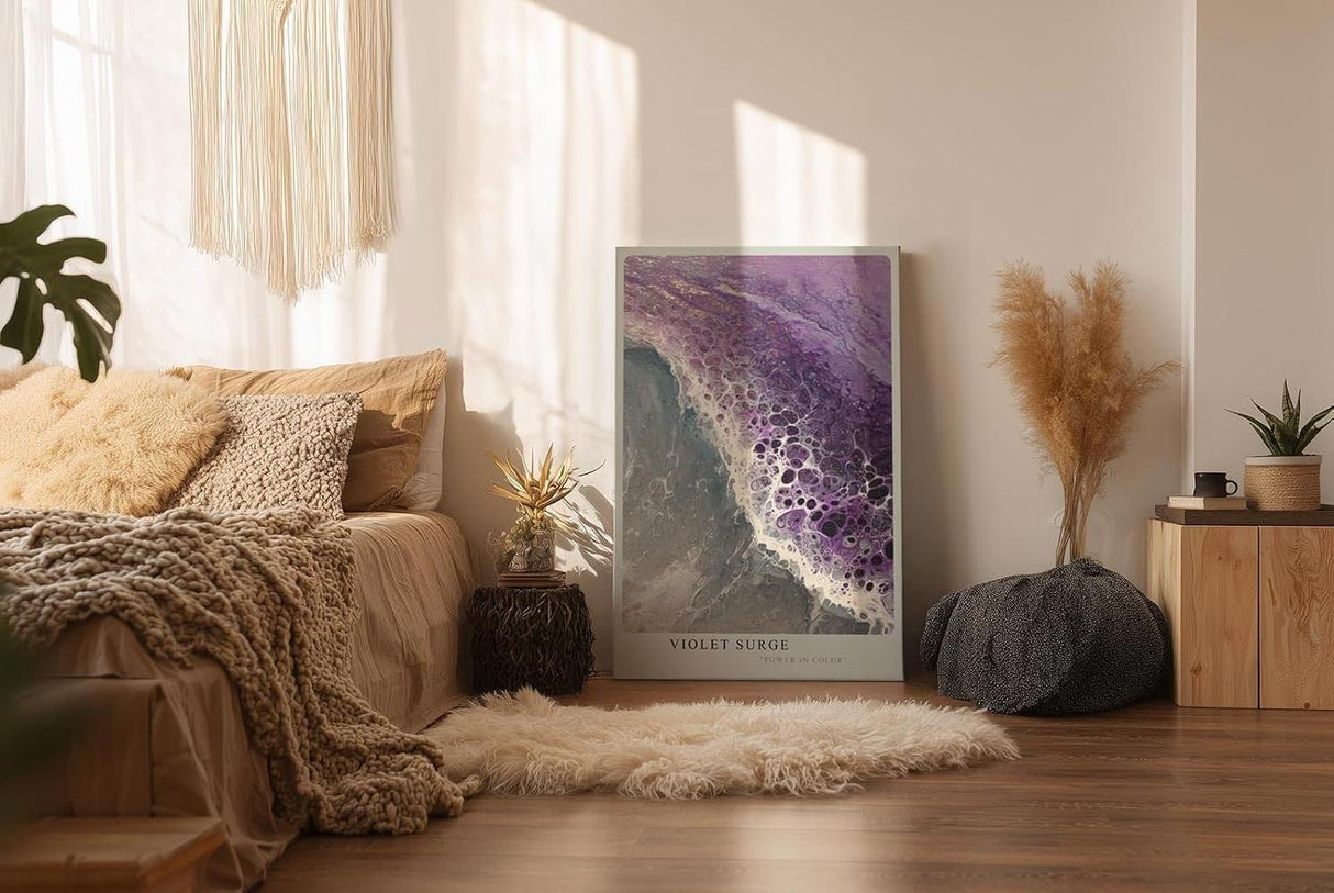 Paul Sinus Wandbild in 40x60cm Violet Surge Abstrakte Wellenbewegung in Violett und Weiß