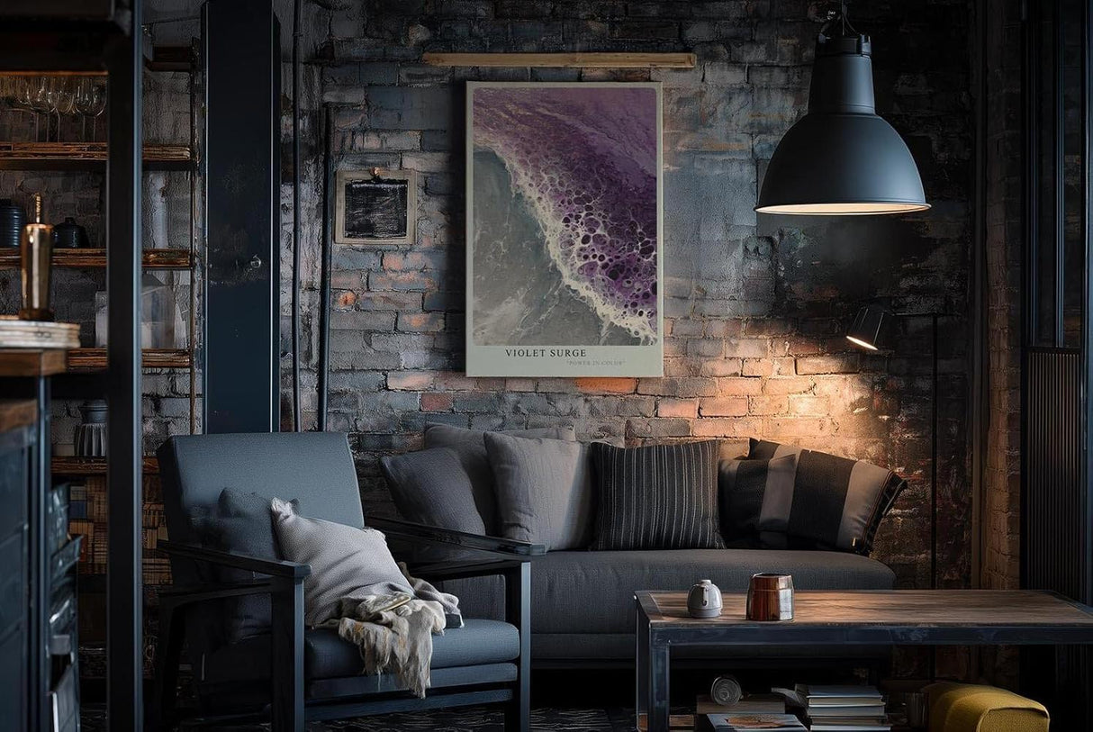 Paul Sinus Wandbild in 40x60cm Violet Surge Abstrakte Wellenbewegung in Violett und Weiß