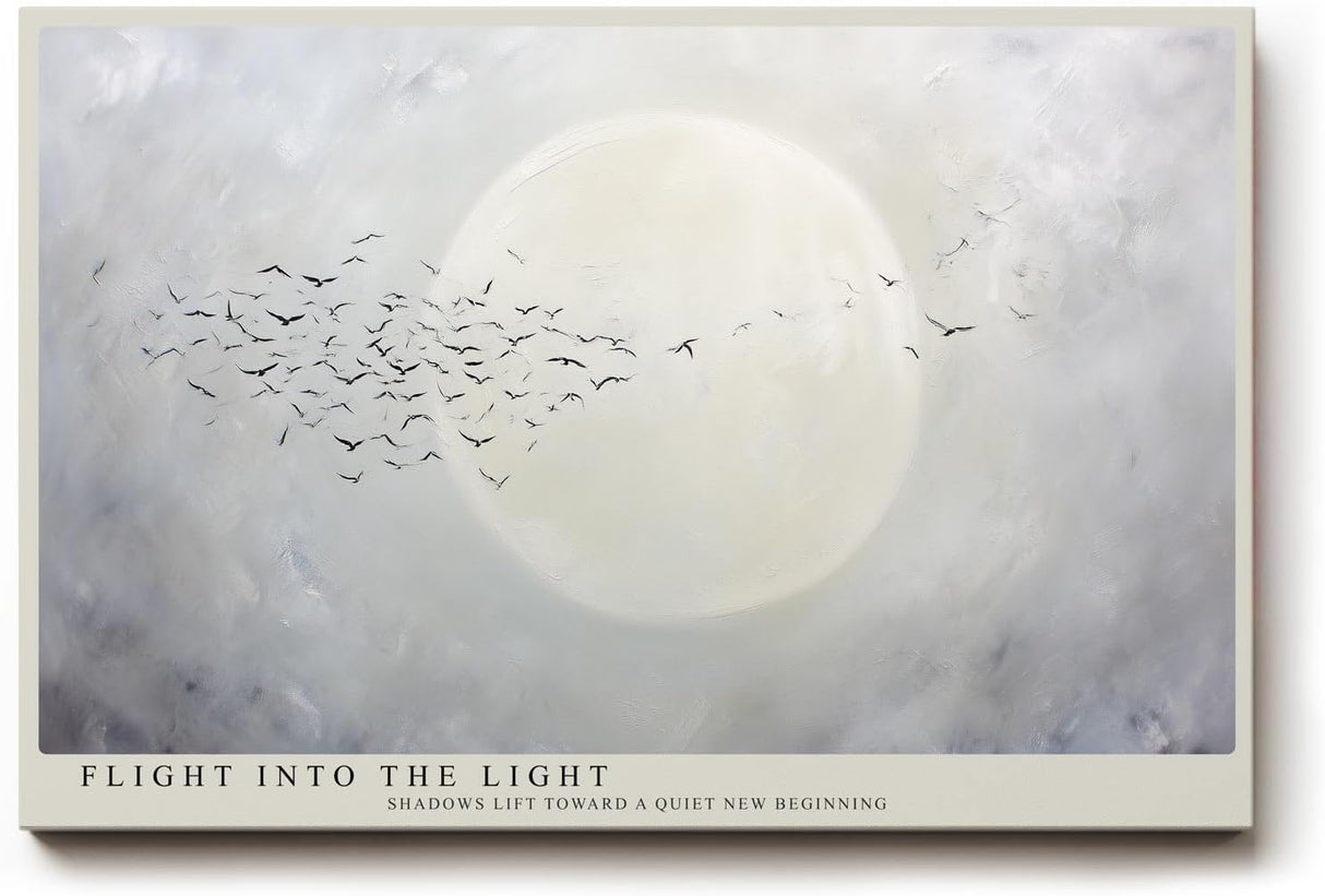 Paul Sinus Wandbild 120x80cm Voegel vor Mond minimalistische Himmelslandschaft ruhige Natur Kunst stilvolle Wanddekoration fuer Wohnzimmer Büro