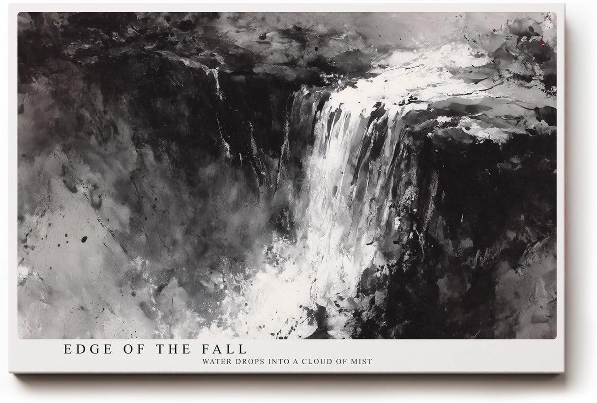 Paul Sinus Wandbild 120x80cm Wasserfall abstrakte Landschaft schwarz weiss moderne Naturkunst Leinwand Wanddekoration kraftvolles Naturmotiv fuer Wohnzimmer Büro