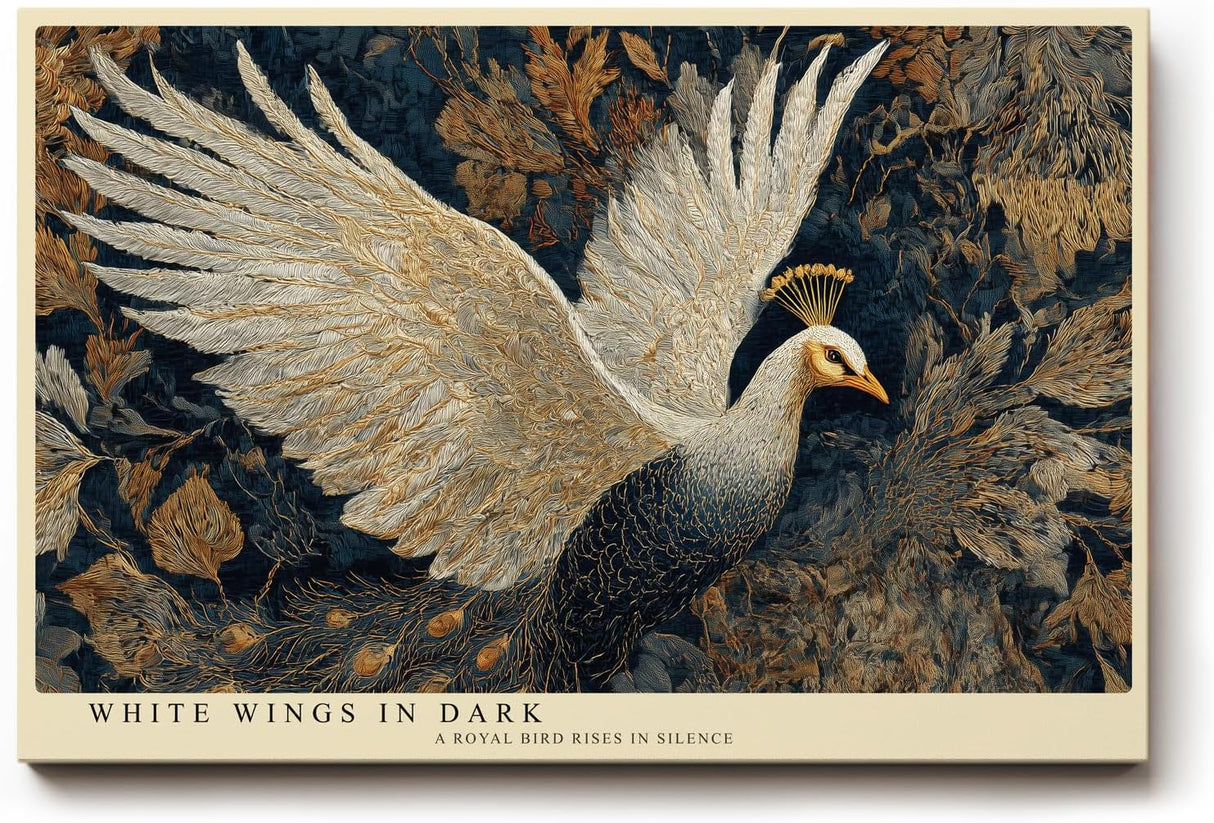Paul Sinus Wandbild 120x80cm Weißer Pfau mit ausgebreiteten Flügeln – Elegante Tierkunst mit luxuriöser Naturkomposition