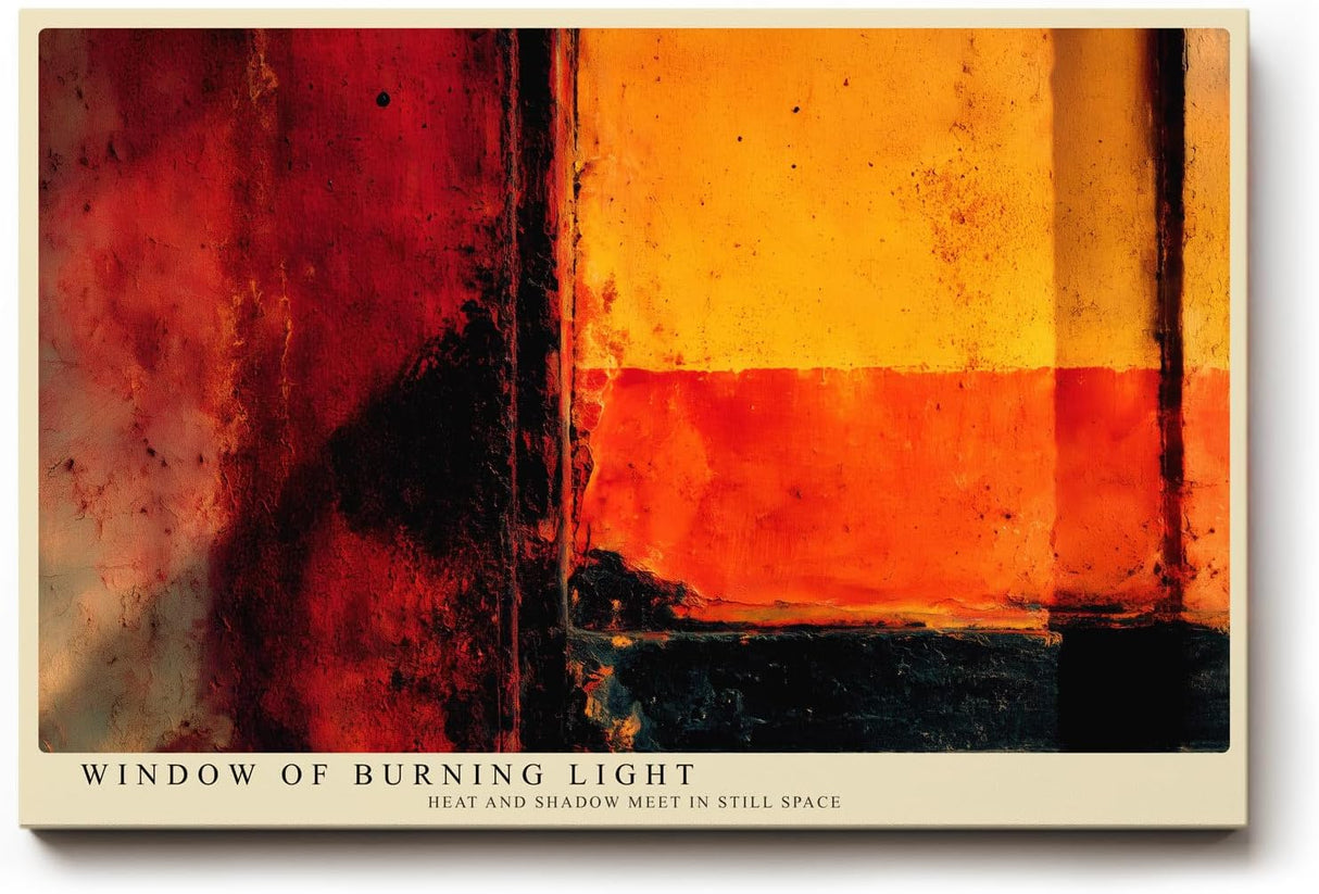 Paul Sinus Wandbild 120x80cm Window of Burning Light abstrakte Kunst in Rot Orange und Schwarz modernes Poster für Wohnzimmer Büro