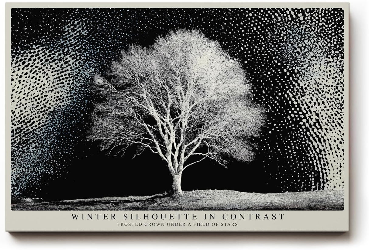 Paul Sinus Wandbild 120x80cm Winterbaum Schwarz Weiss Kontrastreiche Naturkunst Minimalistische Landschaft für Wohnzimmer Büro Flur