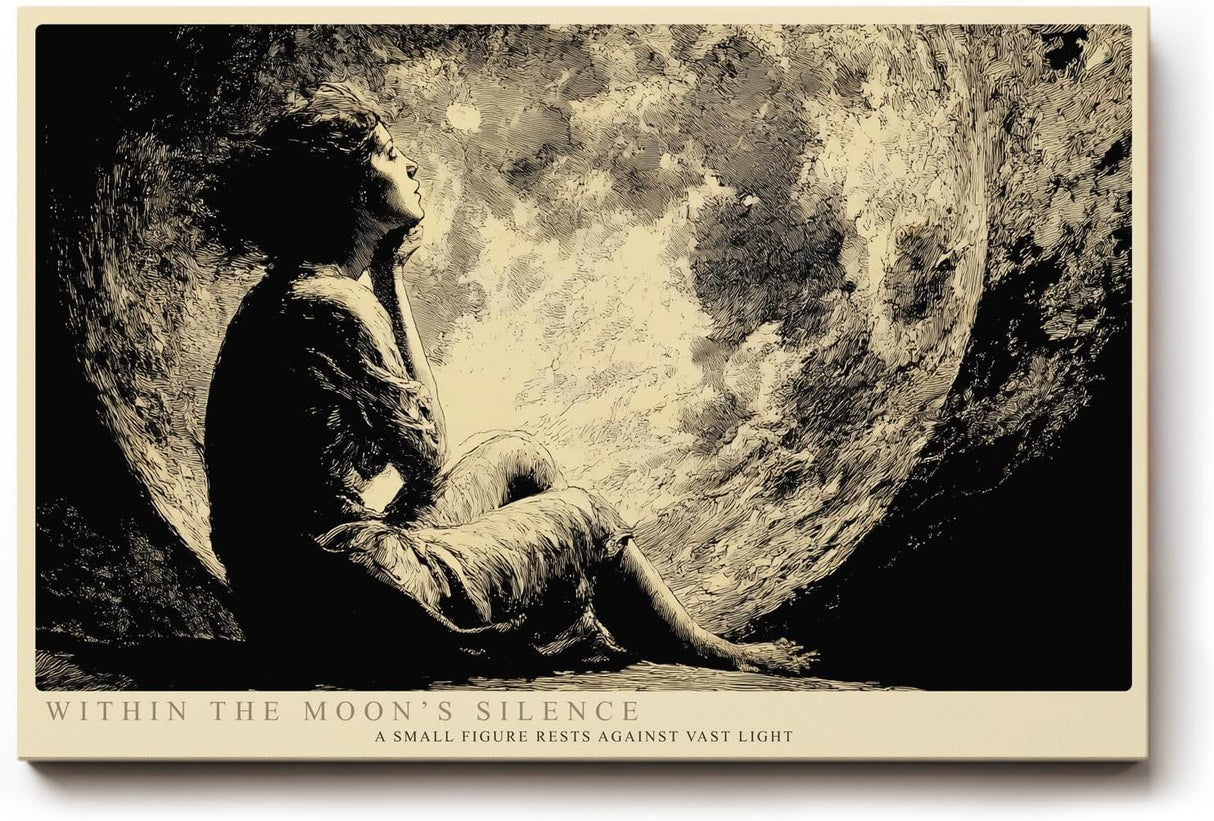 Paul Sinus Wandbild 120x80cm Within the Moons Silence Frau im Mondlicht Dramatische Schwarz Weiss Kunst fuer Wohnzimmer Schlafzimmer und Büro