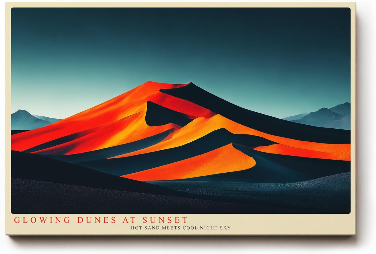 Paul Sinus Wandbild 120x80cm Wüstenlandschaft glühende Sanddünen Sonnenuntergang orange rot moderne Landschaftskunst dramatische Natur