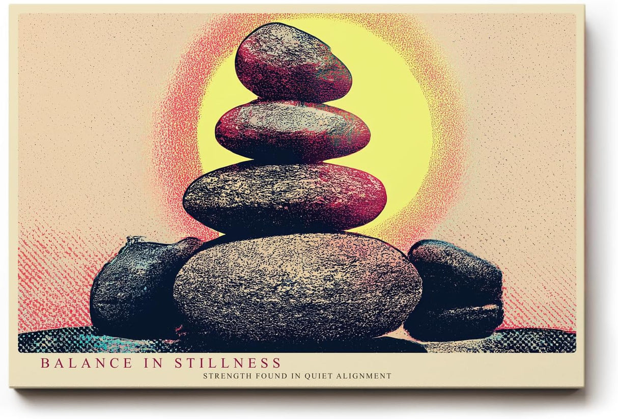 Paul Sinus Wandbild 120x80cm Zen Steine Balance Meditation Kunstmotiv mit Sonnenkreis ruhige Spa Wanddekoration fuer Wohnzimmer Yoga Raum