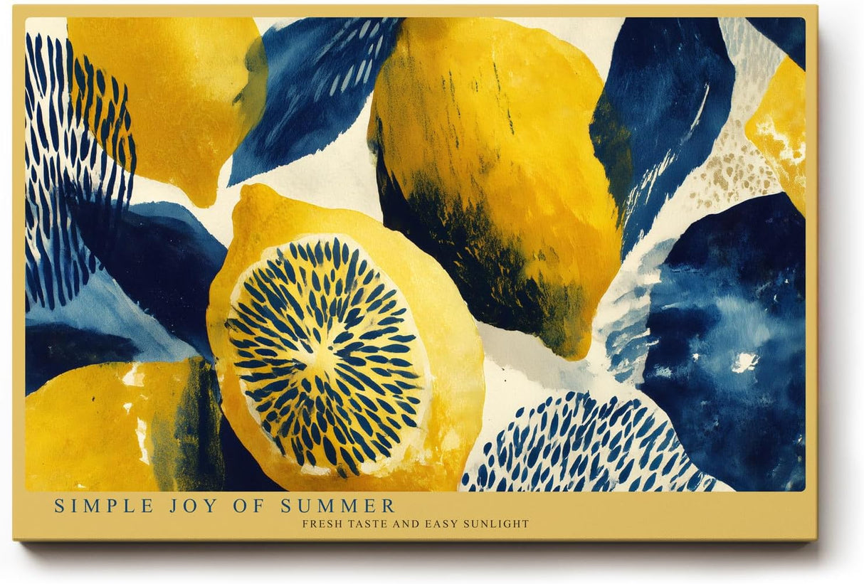 Paul Sinus Wandbild 120x80cm Zitronen Kunst modern gelb blau mediterrane Illustration Fruchtmotiv Kunstdruck grosses Wandbild 120x80cm stilvolle Wanddekoration fuer Kueche Esszimmer Wohnzimmer