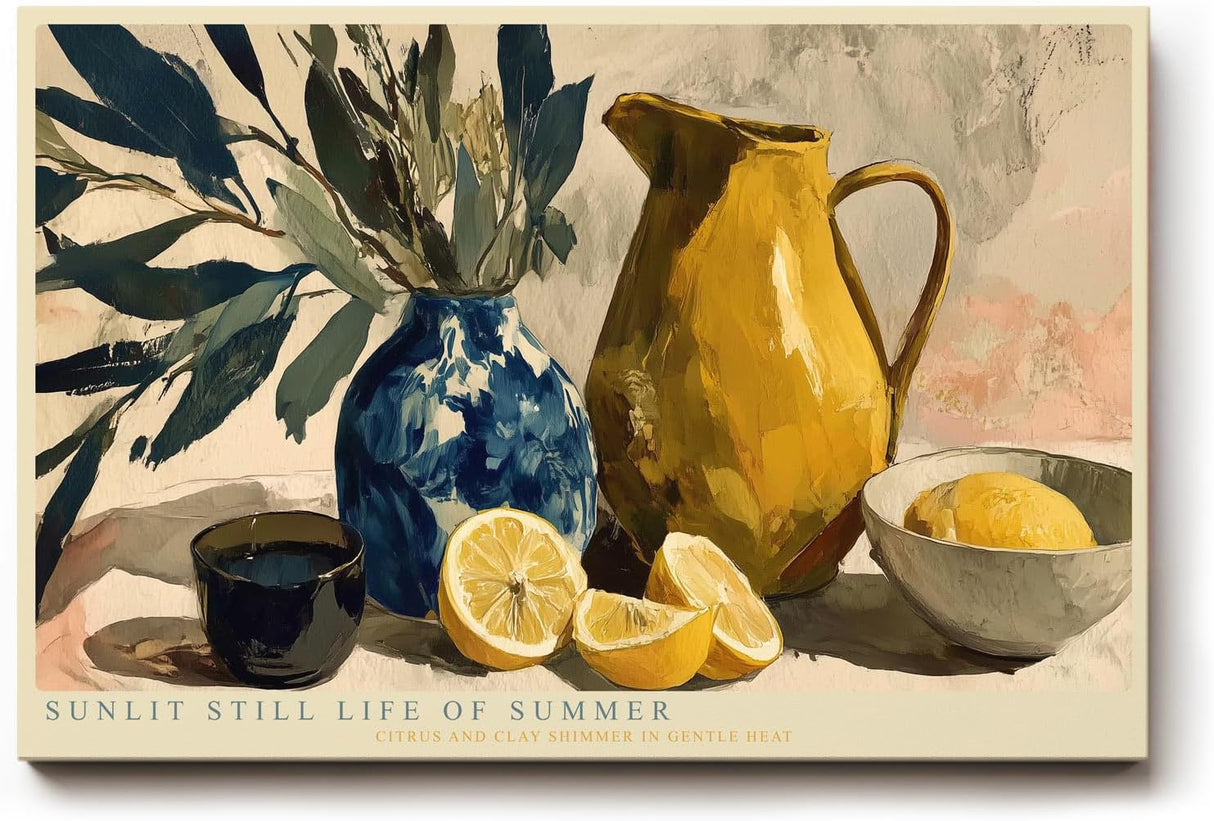 Paul Sinus Wandbild 120x80cm Zitronen Stillleben moderne Kunst Illustration mit Vase und Krug Wanddekoration