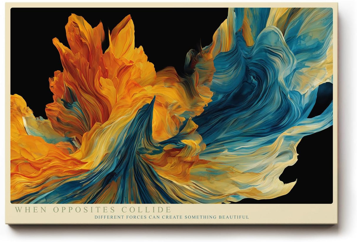Paul Sinus Wandbild 120x80cm abstrakte Farbwellen moderne Kunst in Blau und Orange dynamische abstrakte Komposition stilvolle Wanddekoration fuer Wohnzimmer Büro