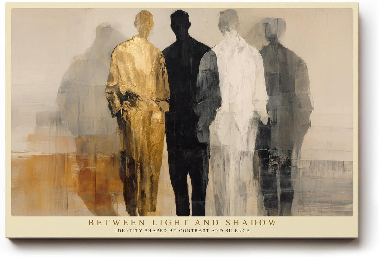 Paul Sinus Wandbild 120x80cm abstrakte Figuren Kunst modern beige schwarz gold minimalistische Menschen Silhouetten stilvolle Wanddekoration fuer Wohnzimmer Büro