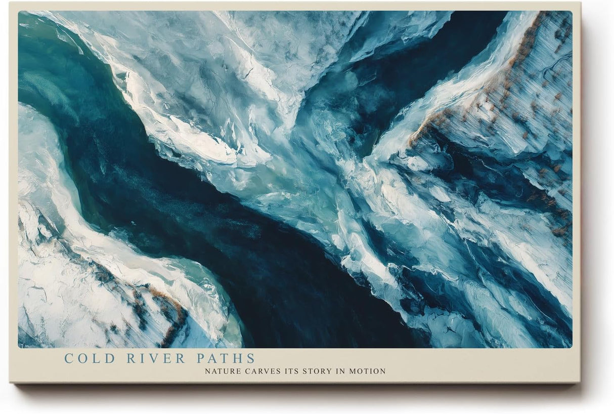 Paul Sinus Wandbild 120x80cm abstrakte Flusslandschaft blau weiss moderne Naturkunst Luftaufnahme Stil Wanddekoration fuer Wohnzimmer Büro