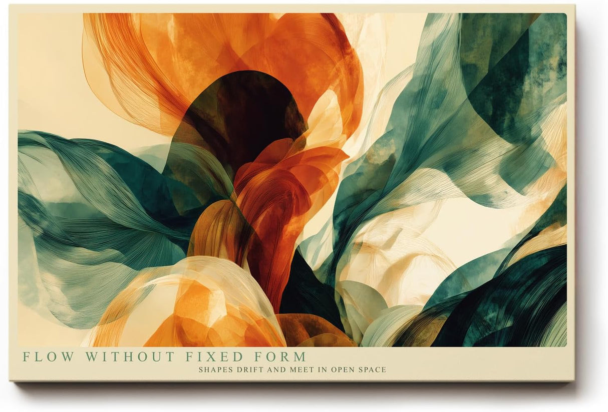 Paul Sinus Wandbild 120x80cm abstrakte Formen modern orange gruen fliessende Linien Kunst Kunstdruck grosses Kunstbild stilvolle Wanddekoration fuer Wohnzimmer Büro Flur