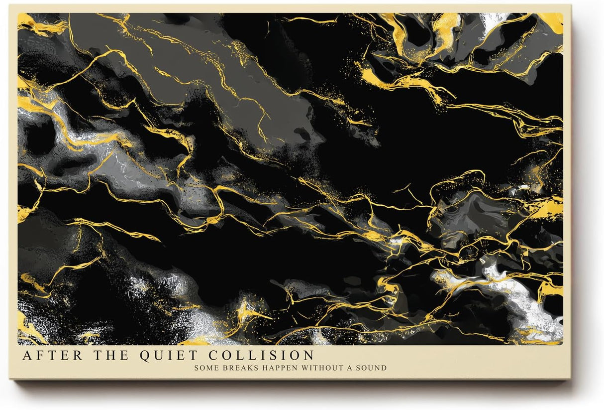 Paul Sinus Wandbild 120x80cm abstrakte Marmor Kunst schwarz gold moderne Strukturkunst elegantes Kunstposter luxuriöse Flur