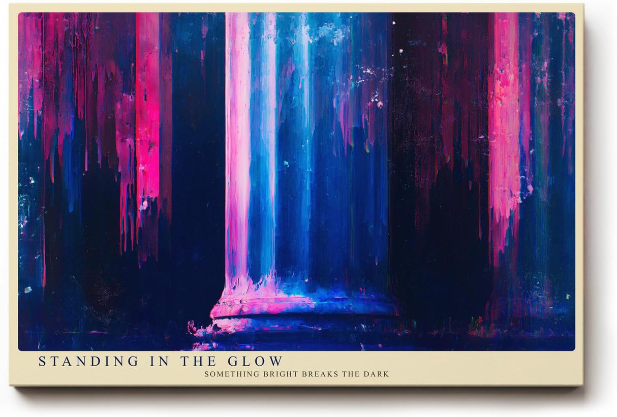 Paul Sinus Wandbild 120x80cm abstrakte Säule im Neonlicht moderne Architektur Kunst in Blau Pink und Violett stilvolles Kunstbild für Wohnzimmer Büro Atelier