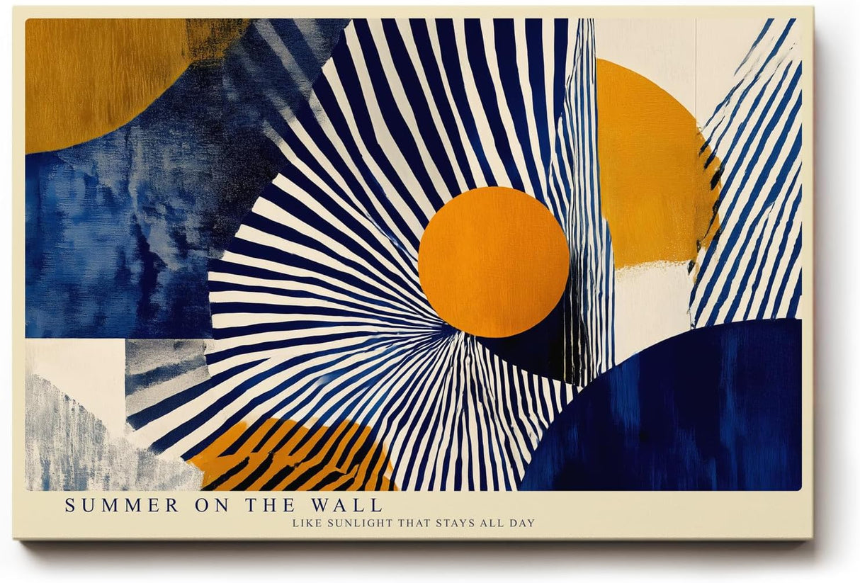 Paul Sinus Wandbild 120x80cm abstrakte geometrische Kunst blau weiss orange modernes Designmotiv stilvolle Wanddekoration fuer Wohnzimmer Büro