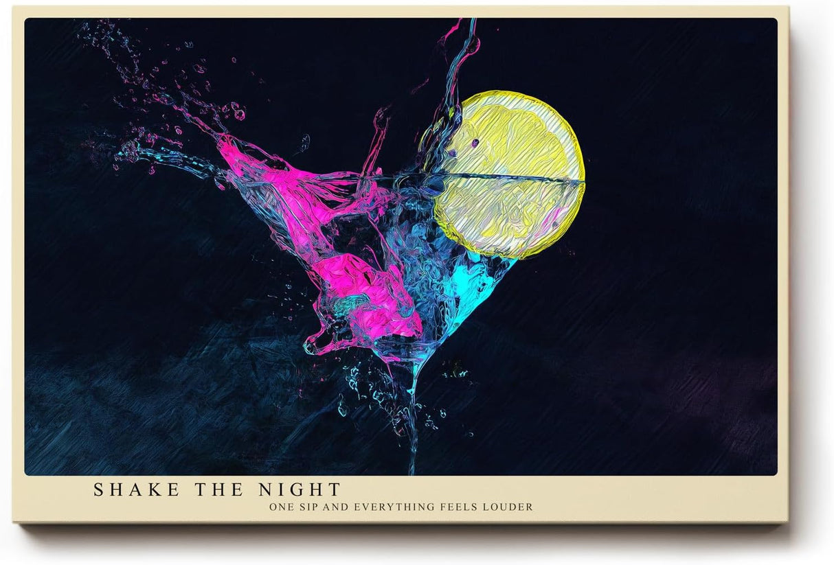 Paul Sinus Wandbild 120x80cm abstrakter Cocktail Splash Neonfarben moderne Getränk Kunst in Pink Blau und Gelb dynamisches Party Kunstbild für Wohnzimmer Bar Küche