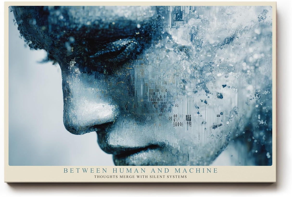 Paul Sinus Wandbild 120x80cm abstraktes Gesicht Technologie Kunst futuristisches Portraet blau digitale Struktur moderne Wanddekoration fuer Wohnzimmer Büro