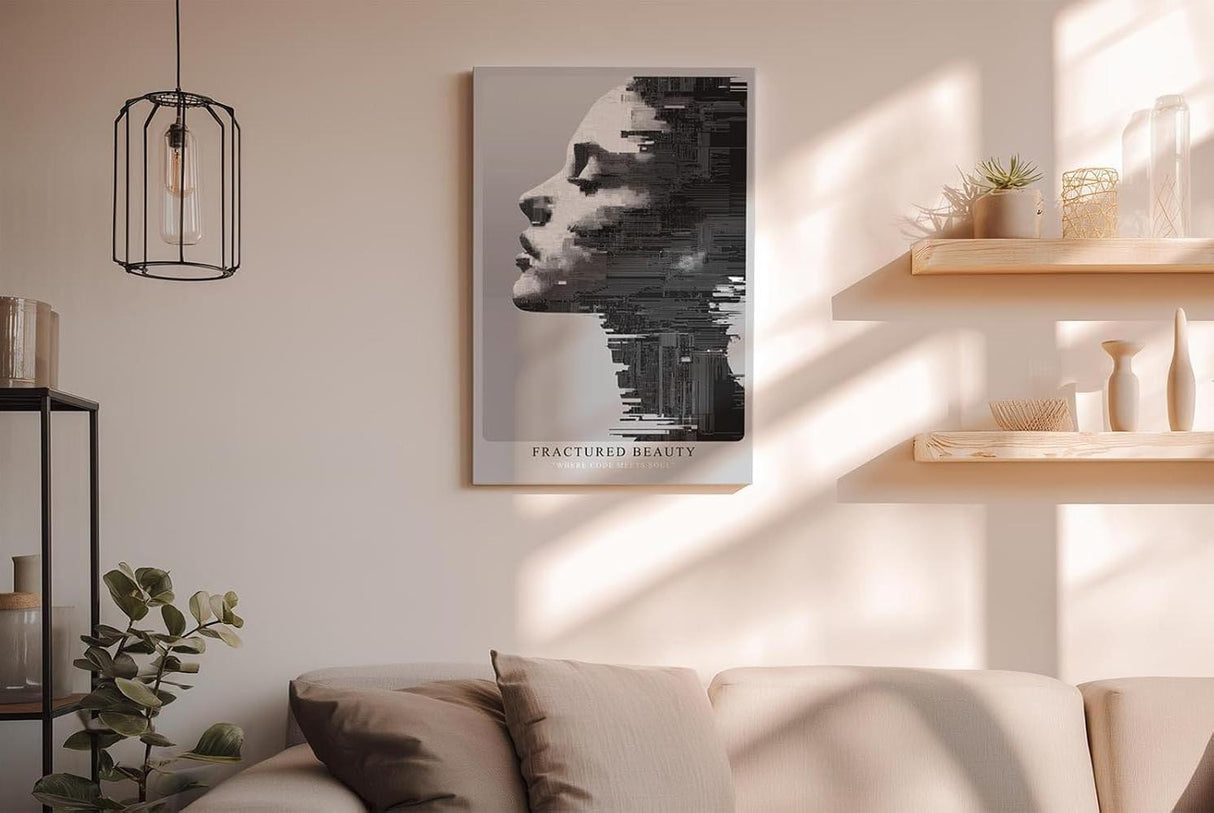 Paul Sinus Wandbild in 40x60cm abstraktes Porträt im digitalen Pixelund Linienstil – modernes Kunstmotiv in Schwarz-Weiß