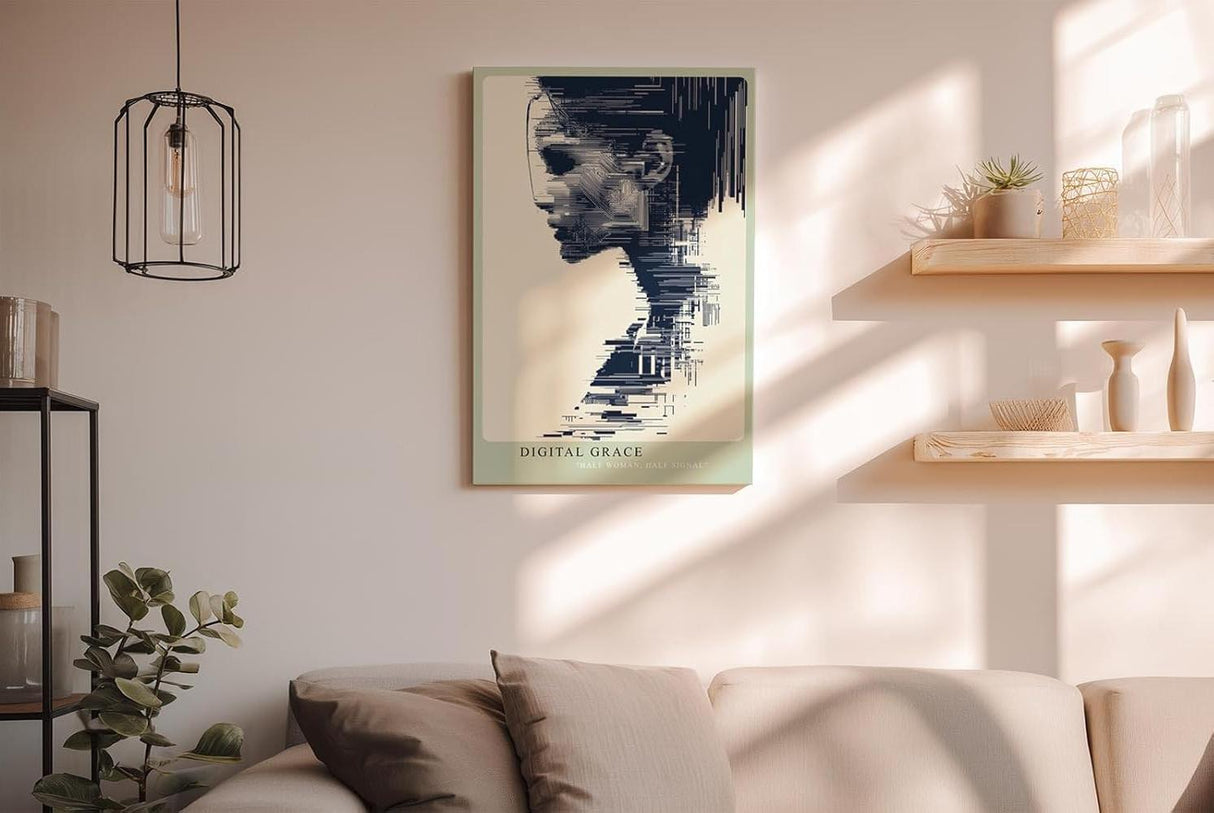 Paul Sinus Wandbild in 40x60cm abstraktes digitales Porträt – modernes Kunstmotiv zwischen Mensch und Technologie