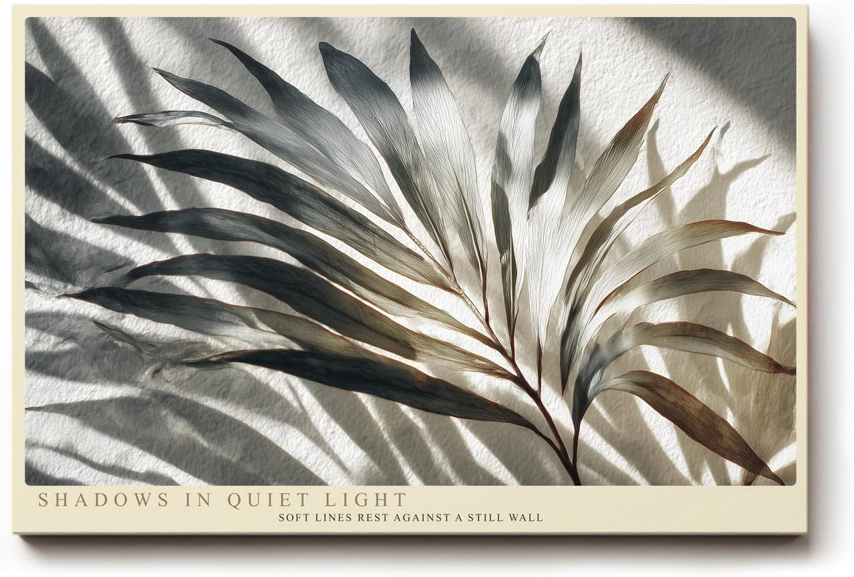 Paul Sinus Wandbild 120x80cm botanisches Blatt Schatten Fotokunst modern beige grau minimalistisch Kunstdruck grosses Natur Kunstbild stilvolle Wanddekoration fuer Wohnzimmer Büro