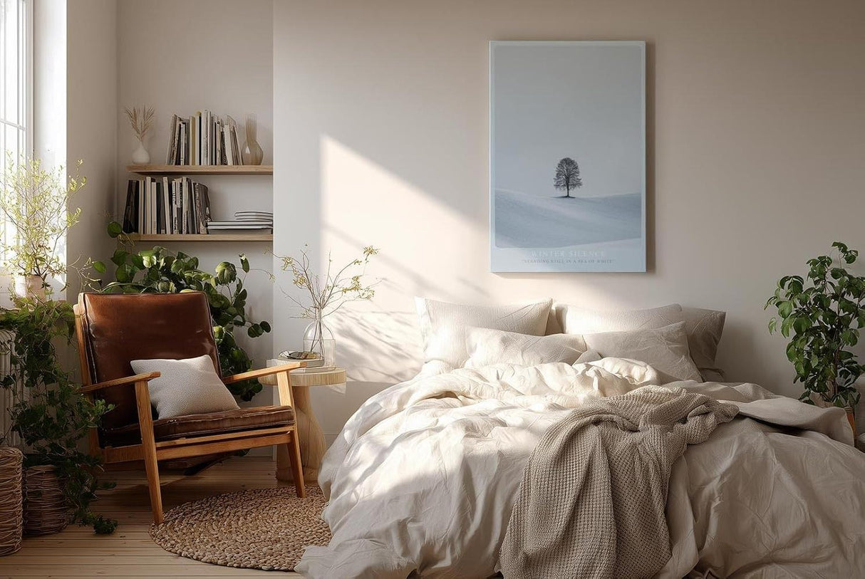 Paul Sinus Wandbild in 40x60cm einzelner Baum im Winter – minimalistisches Naturmotiv in kühlen Farbtönen