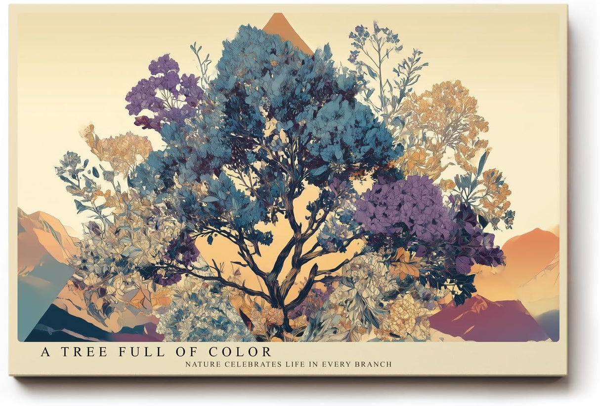 Paul Sinus Wandbild 120x80cm farbenreicher Baum Landschaft moderne Naturillustration buntes Kunstbild stilvolle Wanddekoration fuer Wohnzimmer Büro
