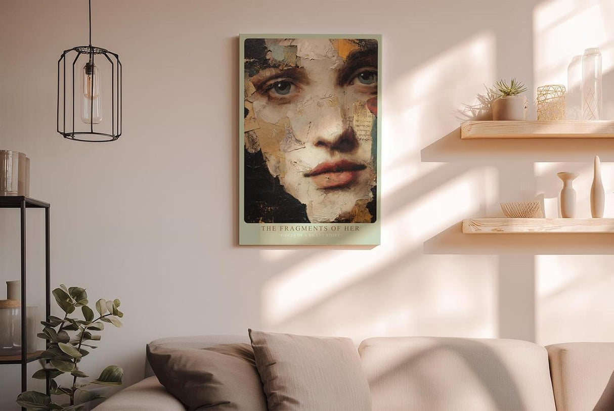 Paul Sinus Wandbild in 40x60cm fragmentiertes Frauenporträt in Mixed-Media-Technik – ausdrucksstarkes Kunstmotiv für moderne Wohnund Galerieräume