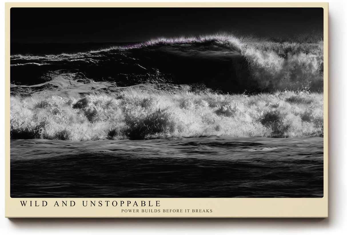 Paul Sinus Wandbild 120x80cm kraftvolle Meereswelle schwarz weiss Natur Fotokunst dramatische Ozean Landschaft moderner Kunstdruck