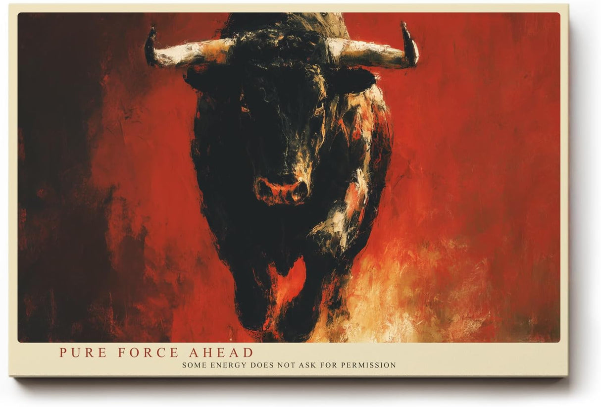 Paul Sinus Wandbild 120x80cm kraftvoller Stier moderne Tierkunst expressives Gemälde in Rot und Schwarz dynamische Wanddekoration fuer Wohnzimmer Büro