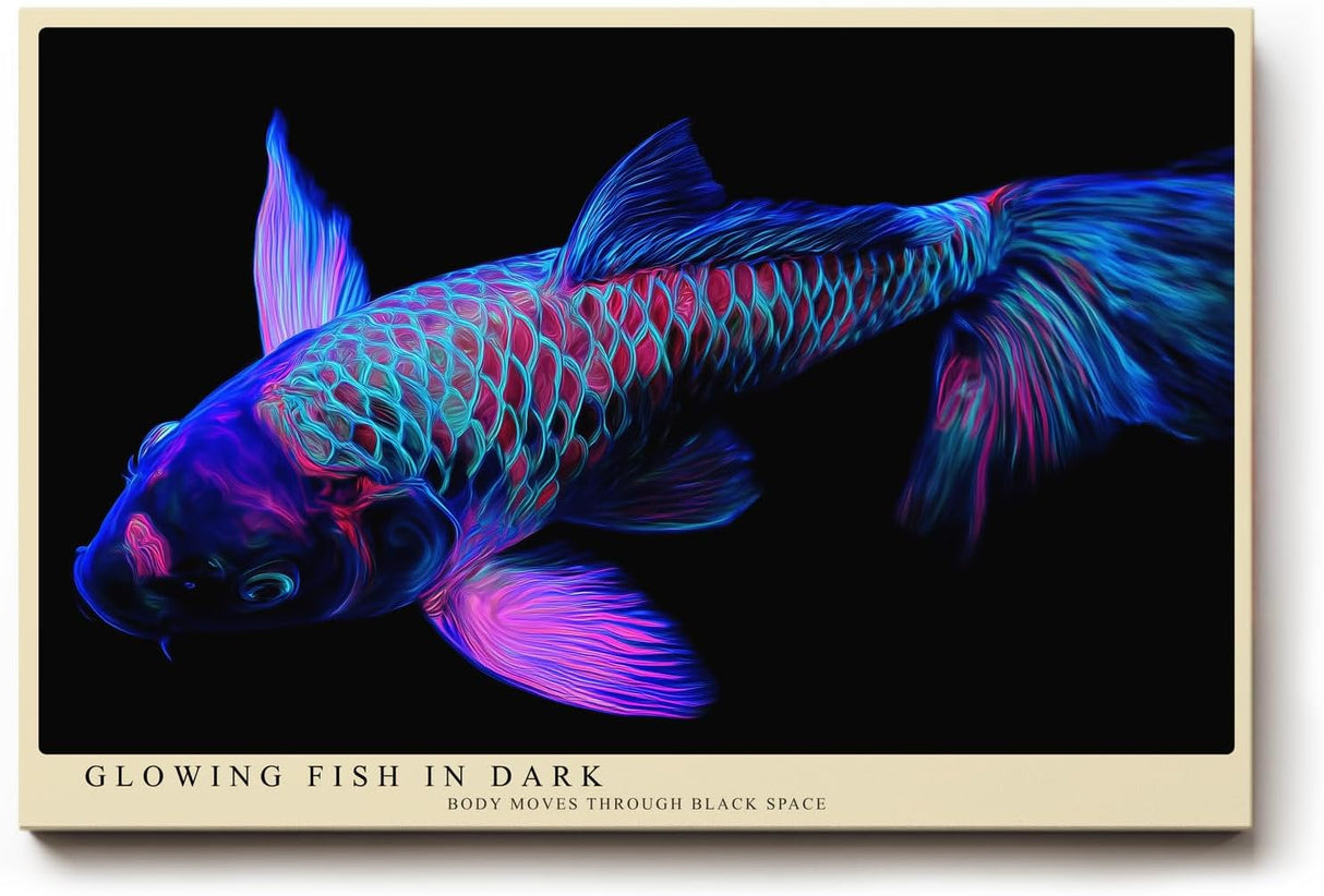 Paul Sinus Wandbild 120x80cm leuchtender Koi Fisch moderne Neon Illustration buntes Unterwasser Kunstposter stilvolle Wanddekoration fuer Wohnzimmer Büro Schlafzimmer