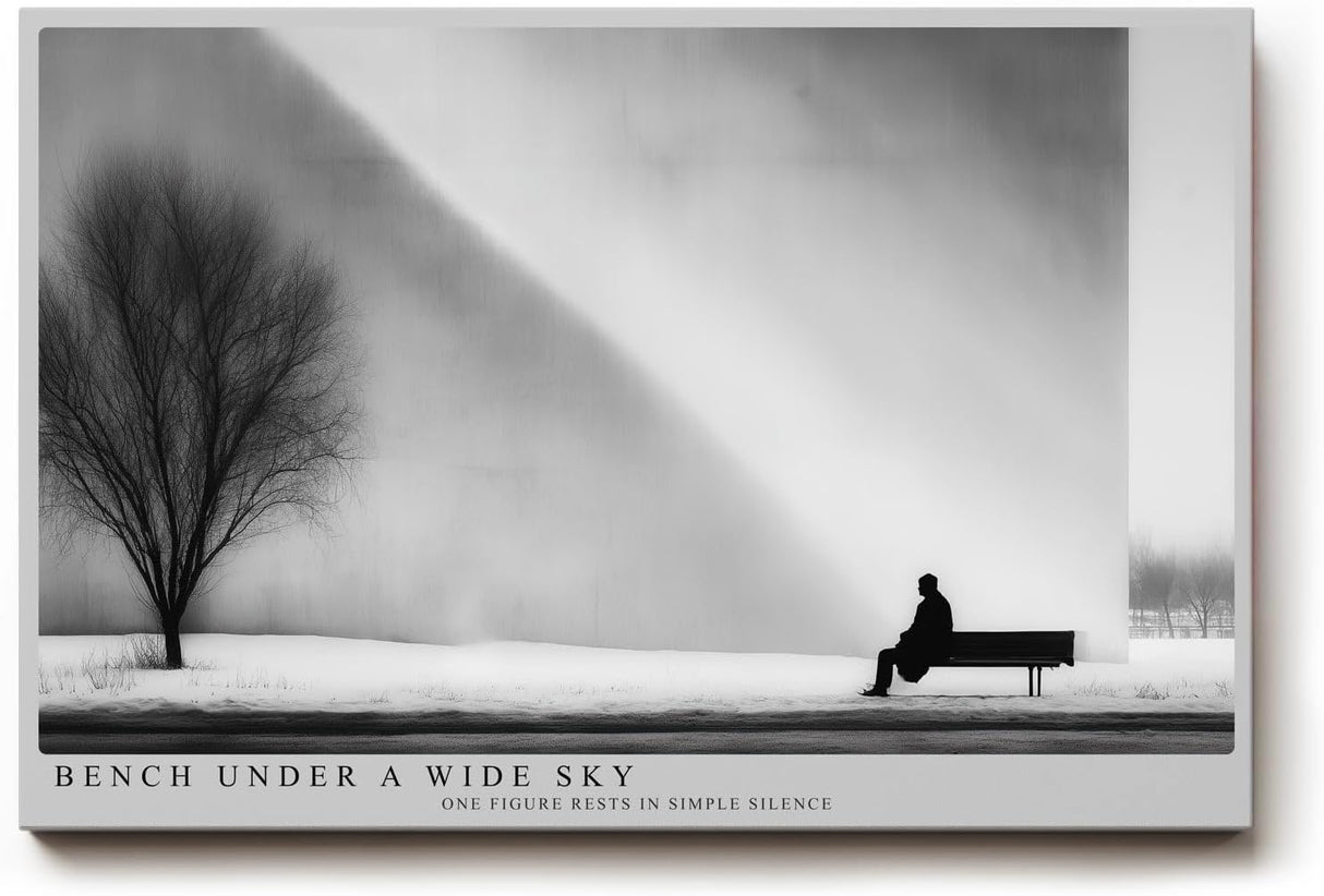 Paul Sinus Wandbild 120x80cm minimalistische Winterlandschaft schwarz weiss Fotokunst modern Kunstdruck grosses Kunstbild ruhige Wanddekoration fuer Wohnzimmer Büro Flur