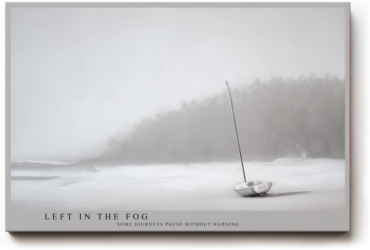 Paul Sinus Wandbild 120x80cm minimalistisches Boot im Nebel ruhige Landschaft Fotokunst grau Natur Kunstdruck moderne