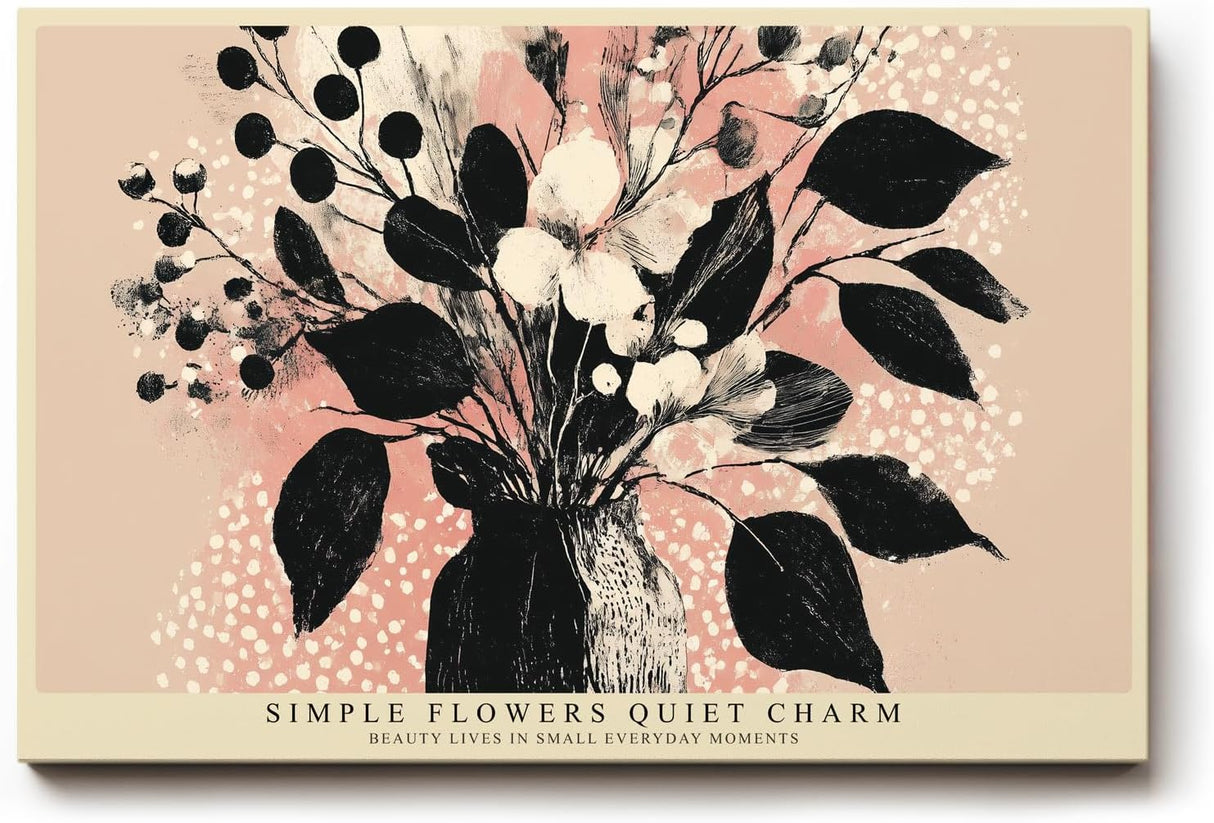 Paul Sinus Wandbild 120x80cm moderne Blumen Illustration Vase florale Kunst schwarz rosa minimalistische Wanddekoration fuer Wohnzimmer Flur Büro