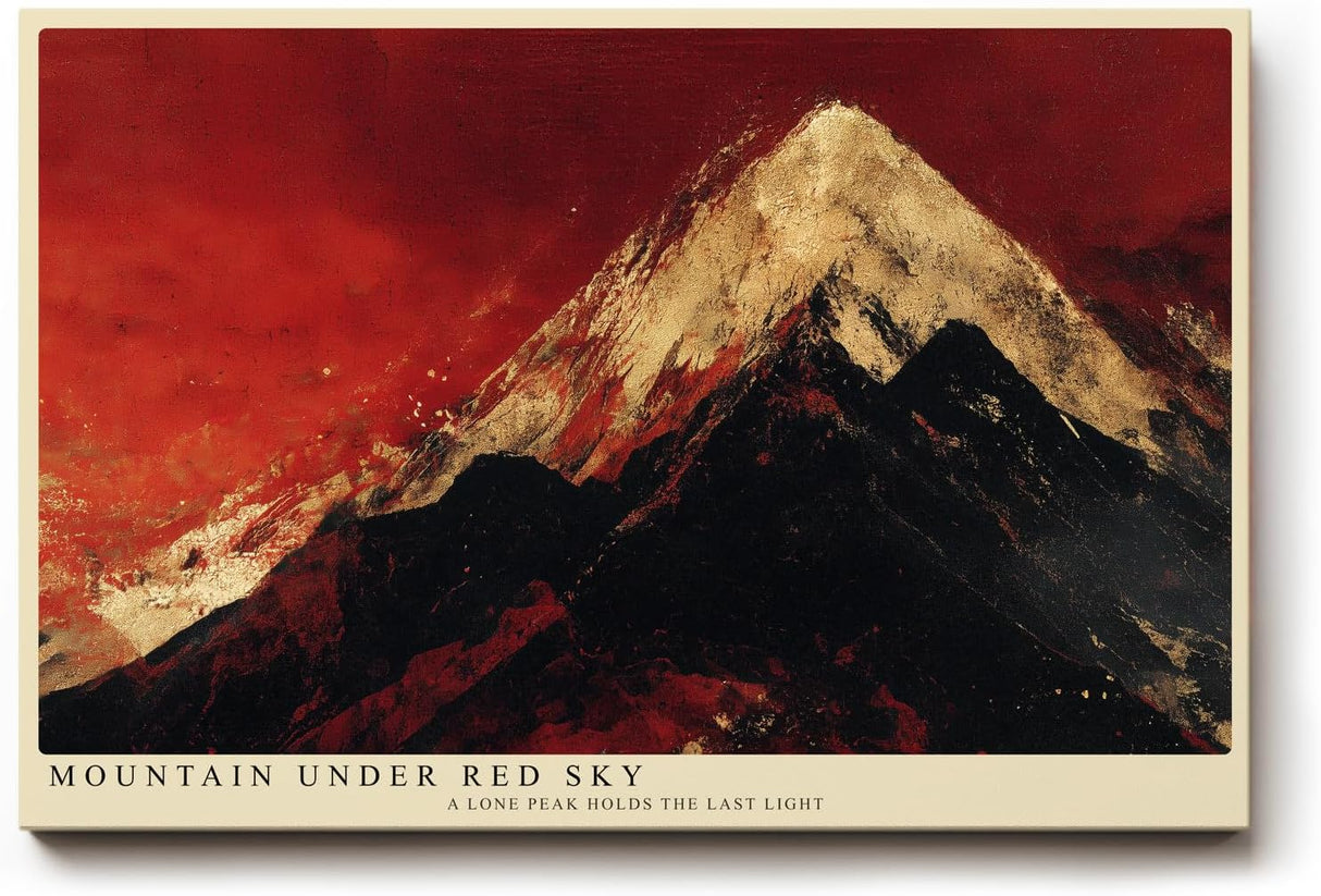 Paul Sinus Wandbild 120x80cm moderner Berg unter rotem Himmel Landschaftskunst Kunstdruck grosses Wandbild 120x80cm dramatische Natur Wanddekoration fuer Wohnzimmer Büro