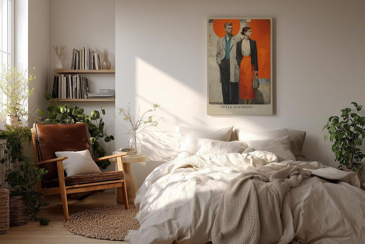 Paul Sinus Wandbild in 40x60cm modernes Modepaar vor farbintensivem Hintergrund – stilvolle, zeitgenössische Darstellung