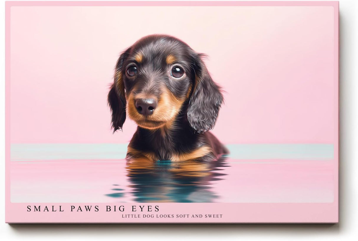 Paul Sinus Wandbild 120x80cm niedlicher Dackel Welpe Portrait moderne Tierfotografie rosa Hintergrund Kunstdruck stilvolle Wanddekoration fuer Wohnzimmer Kinderzimmer Büro