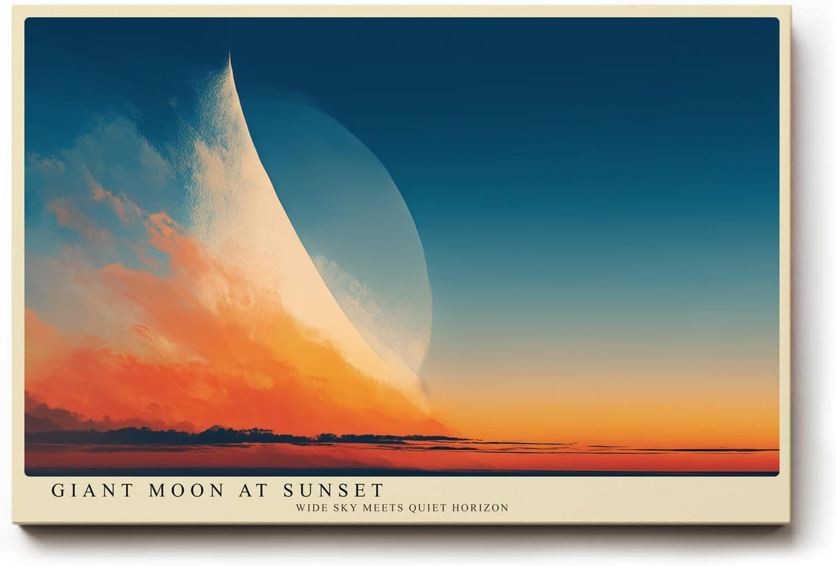 Paul Sinus Wandbild 120x80cm riesiger Mond Sonnenuntergang moderne Landschaft Kunst Himmel Natur Kunstdruck stilvolle Wanddekoration fuer Wohnzimmer Schlafzimmer Büro