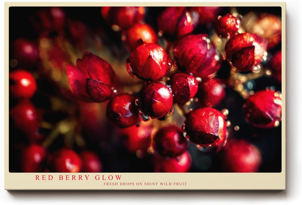 Paul Sinus Wandbild 120x80cm rote Beeren Makrofotografie mit Wassertropfen moderne Natur Fotokunst lebendiges Frucht Kunstbild für Küche Esszimmer Wohnzimmer