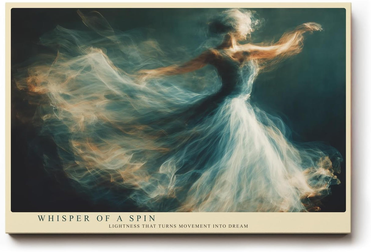 Paul Sinus Wandbild 120x80cm tanzende Ballerina abstrakte Bewegung moderne Kunst in Blau Weiss und Gold stilvolle Wanddekoration fuer Wohnzimmer Büro