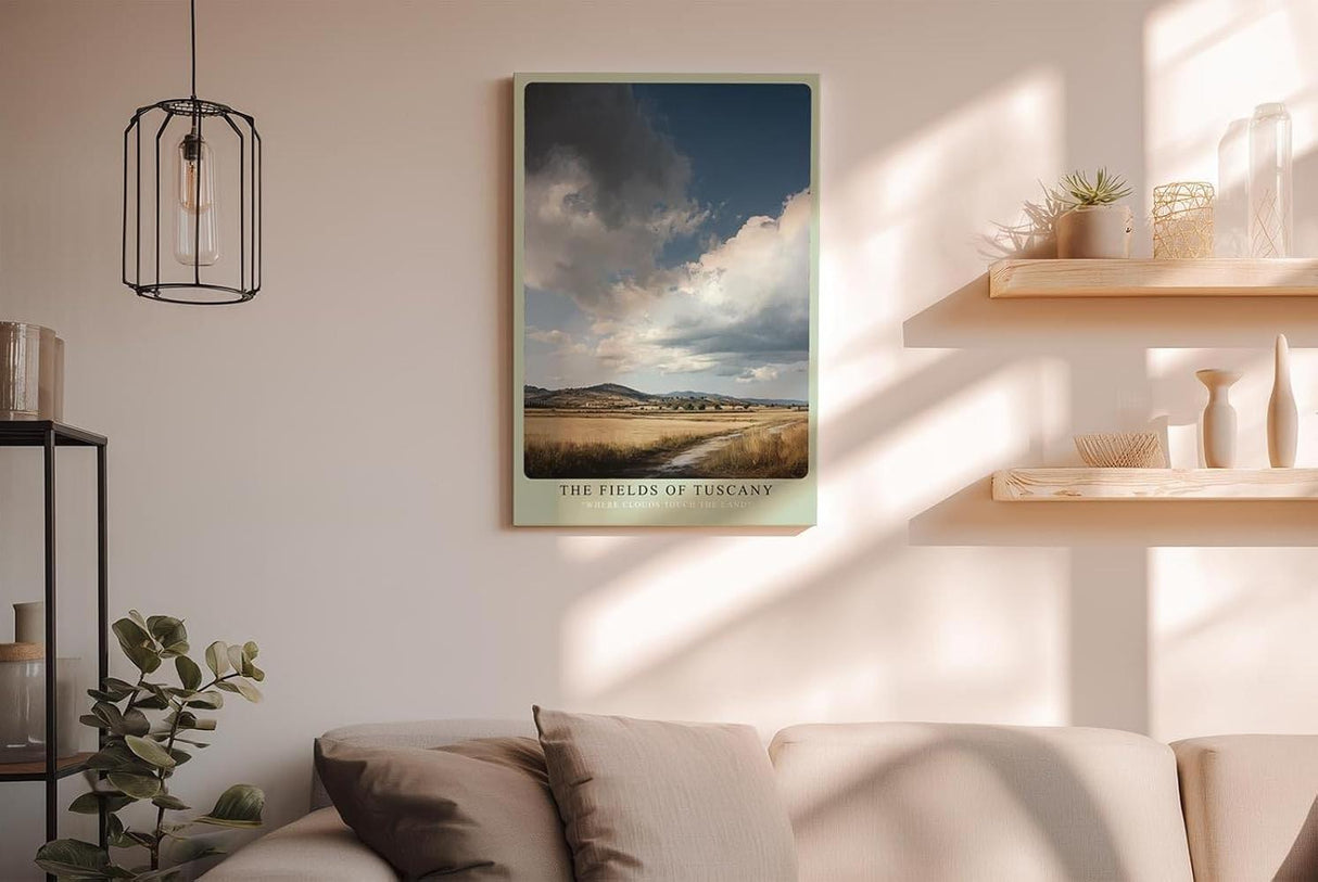 Paul Sinus Wandbild in 40x60cm toskanische Felder unter imposantem Himmel – mediterranes Landschaftsmotiv für warme Wohnakzente
