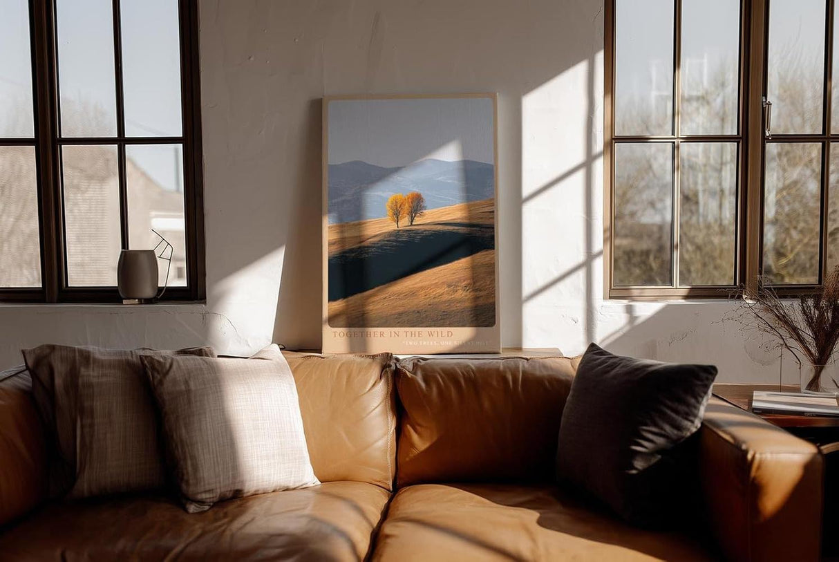 Paul Sinus Wandbild in 40x60cm zwei Bäume in goldener Hügellandschaft – harmonisches Naturmotiv mit sanften Farbtönen