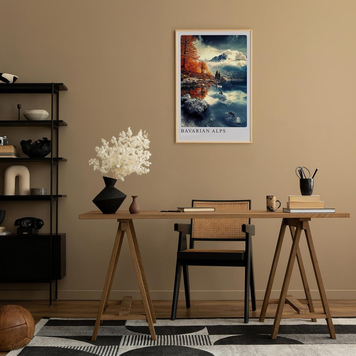 Paul Sinus Leinwandbild 60x90cm Bayerische Alpen – Malerische Berglandschaft mit herbstlichen Farben, spiegelndem See und majestätischer Natur