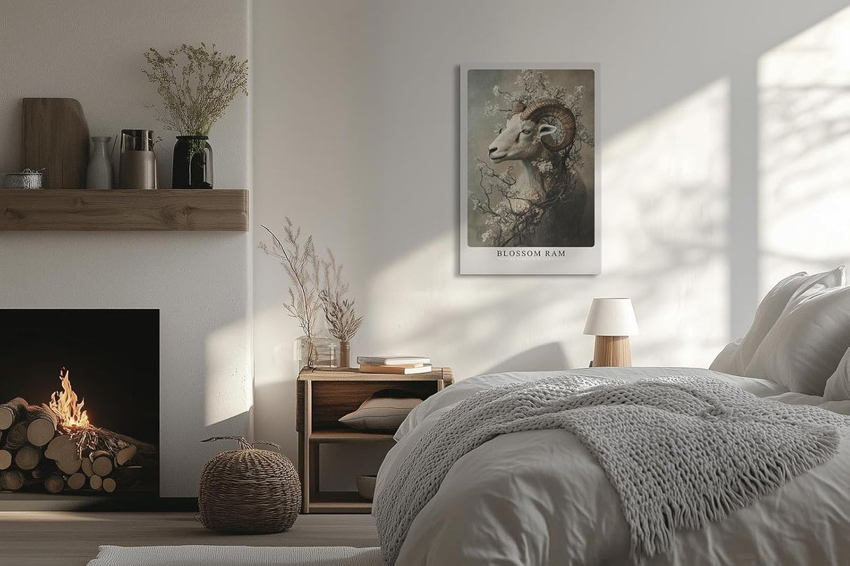 Paul Sinus Leinwandbild 80x120cm Blühender Widder elegant surreal mystisch Naturverbundenheit kunstvolle Wandkunst harmonisch faszinierend detailreich