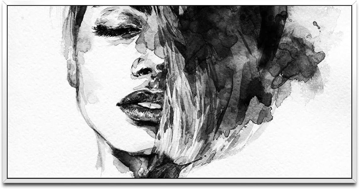 Frauen Gesicht ca. 130x70cm Wandbild inklusive Schattenfugenrahmen weiss - Panorama Leinwand Bild XXL Format Wandbilder Wohnzimmer Wohnung Deko Kunstdrucke