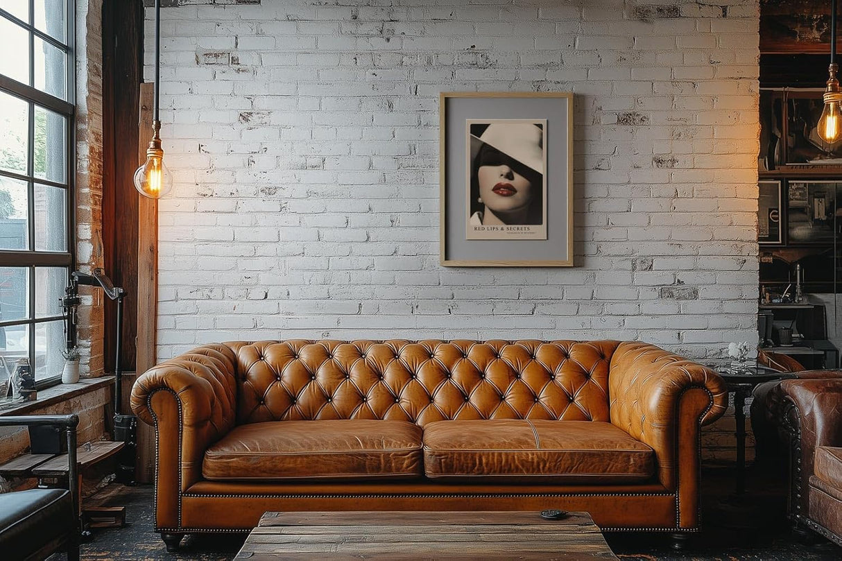 Paul Sinus Leinwandbild 60x90cm geheimnisvolle Frau mit rotem Lippenstift und elegantem Hut – stilvolles Leinwandbild mit zeitloser Ästhetik