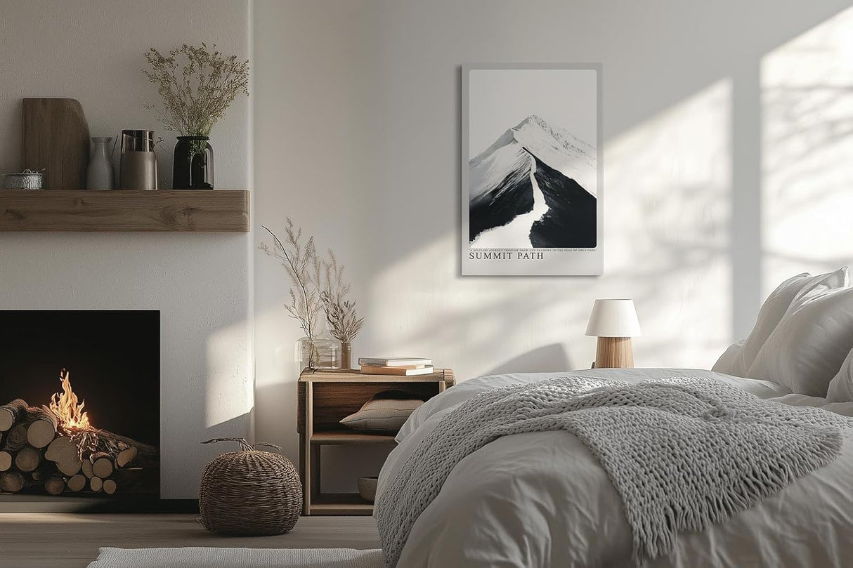 Paul Sinus Leinwandbild 60x90cm Gipfelpfad – Minimalistische Berglandschaft in Schwarz-Weiß mit kraftvoller Licht-Schatten-Dynamik