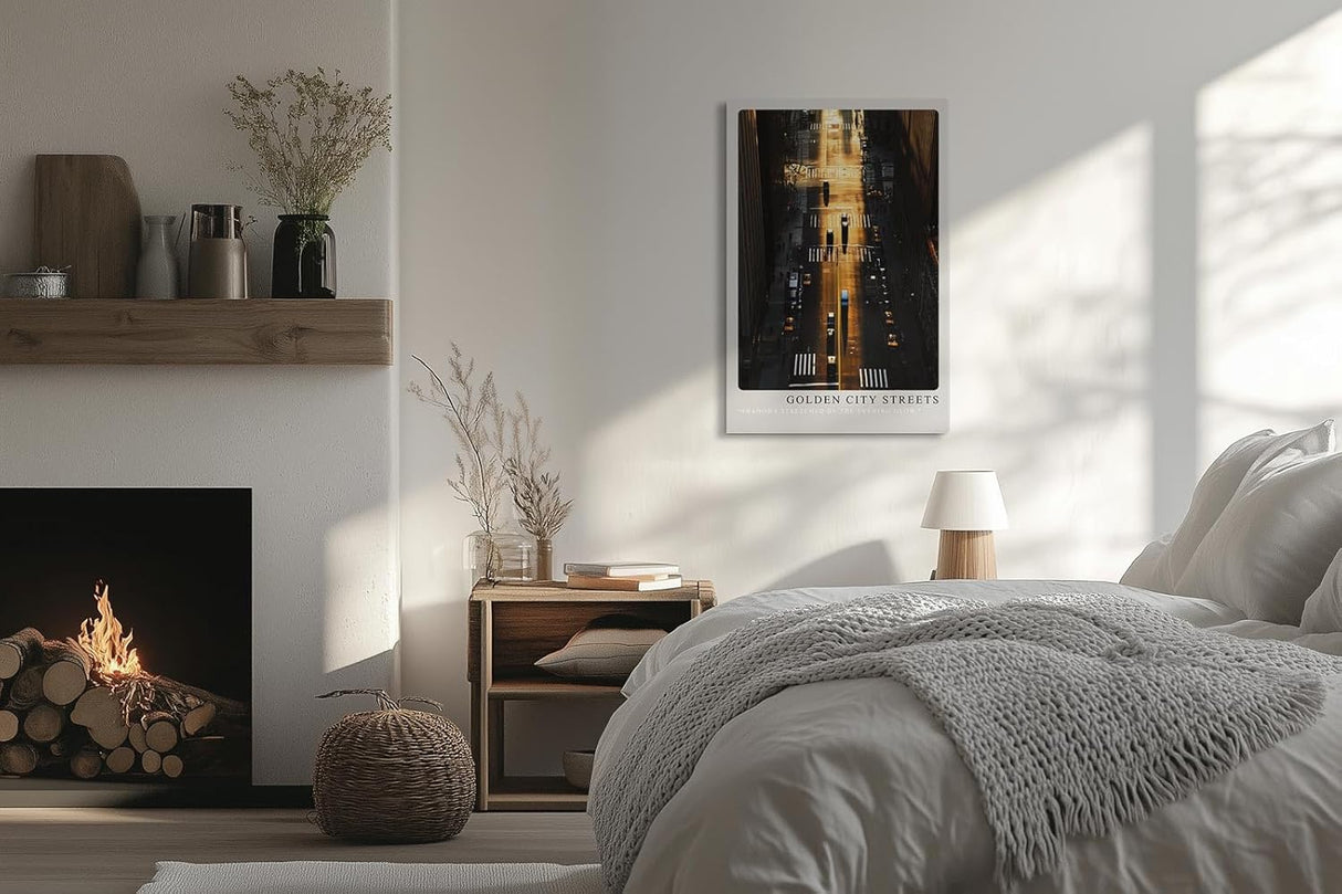 Paul Sinus Leinwandbild 60x90cm Golden City Streets Leinwandbild spektakuläre Straßenszene im goldenen Abendlicht mit faszinierendem Schattenspiel