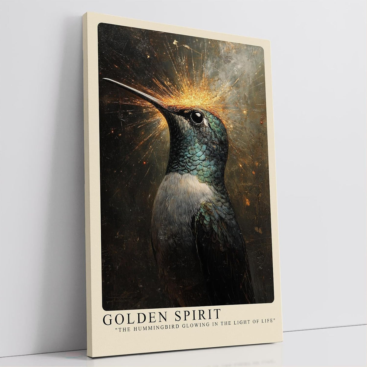 Paul Sinus Leinwandbild 60x90cm Goldener Geist – Majestätischer Kolibri mit schimmerndem Gefieder und leuchtender Aura