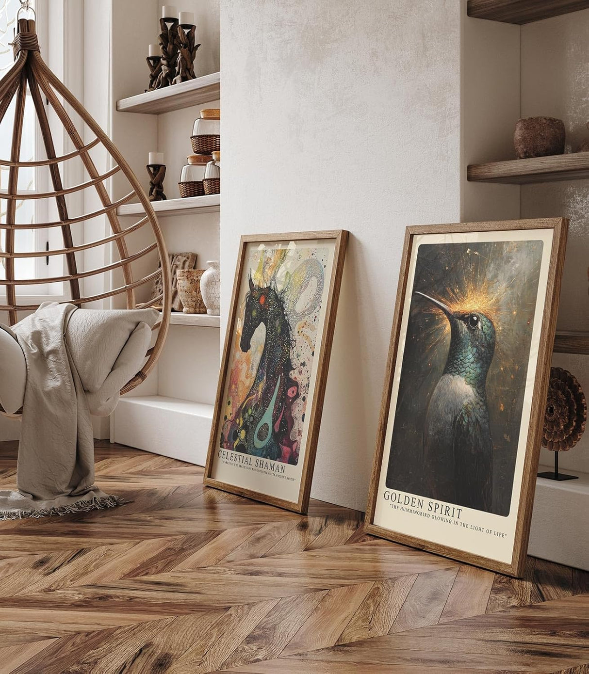 Paul Sinus Leinwandbild 60x90cm Goldener Geist – Majestätischer Kolibri mit schimmerndem Gefieder und leuchtender Aura