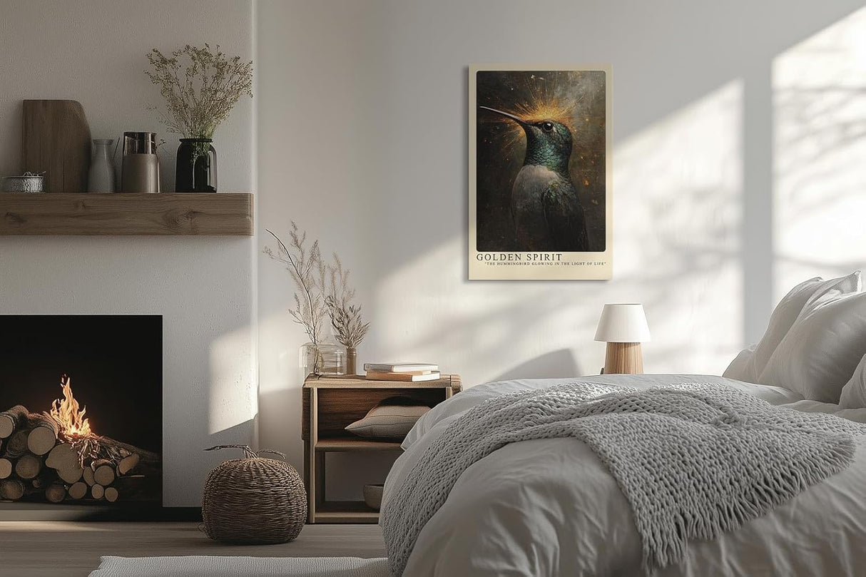 Paul Sinus Leinwandbild 60x90cm Goldener Geist – Majestätischer Kolibri mit schimmerndem Gefieder und leuchtender Aura